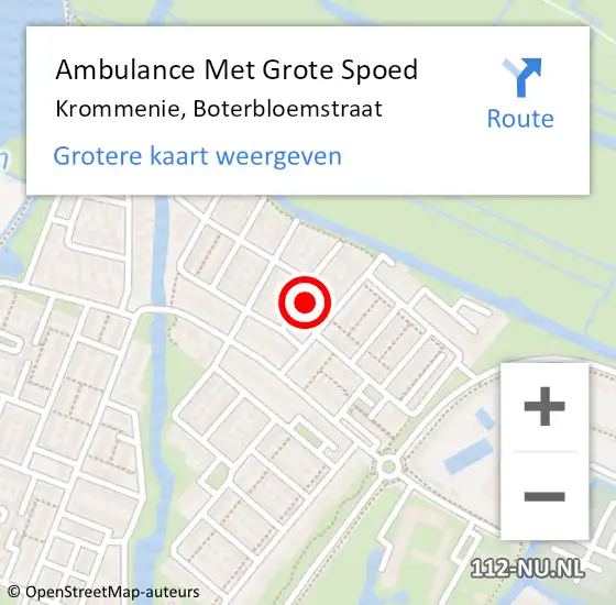 Locatie op kaart van de 112 melding: Ambulance Met Grote Spoed Naar Krommenie, Boterbloemstraat op 1 december 2023 15:11