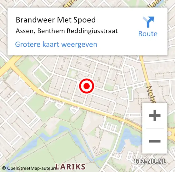 Locatie op kaart van de 112 melding: Brandweer Met Spoed Naar Assen, Benthem Reddingiusstraat op 1 december 2023 15:16