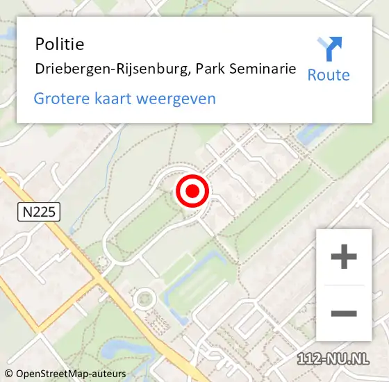 Locatie op kaart van de 112 melding: Politie Driebergen-Rijsenburg, Park Seminarie op 1 december 2023 15:26
