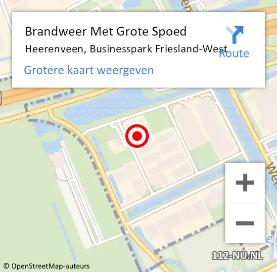 Locatie op kaart van de 112 melding: Brandweer Met Grote Spoed Naar Heerenveen, Businesspark Friesland-West op 1 december 2023 16:06