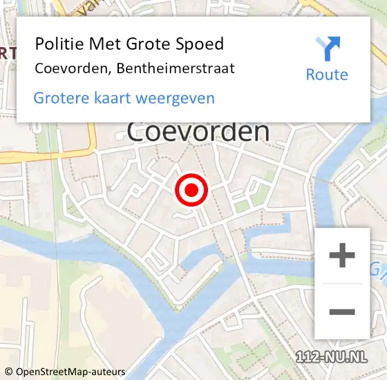 Locatie op kaart van de 112 melding: Politie Met Grote Spoed Naar Coevorden, Bentheimerstraat op 1 december 2023 16:21