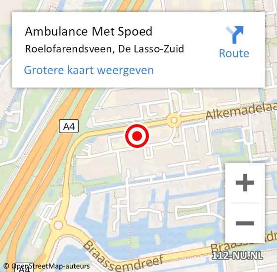 Locatie op kaart van de 112 melding: Ambulance Met Spoed Naar Roelofarendsveen, De Lasso-Zuid op 1 december 2023 16:29