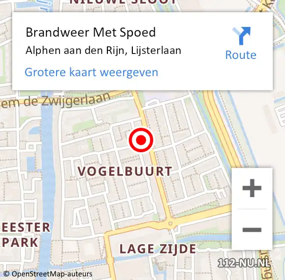 Locatie op kaart van de 112 melding: Brandweer Met Spoed Naar Alphen aan den Rijn, Lijsterlaan op 1 december 2023 16:48