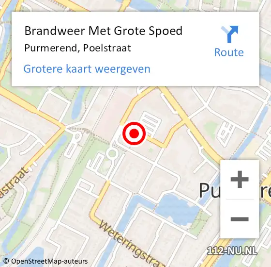 Locatie op kaart van de 112 melding: Brandweer Met Grote Spoed Naar Purmerend, Poelstraat op 1 december 2023 17:02