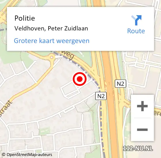 Locatie op kaart van de 112 melding: Politie Veldhoven, Peter Zuidlaan op 1 december 2023 17:25