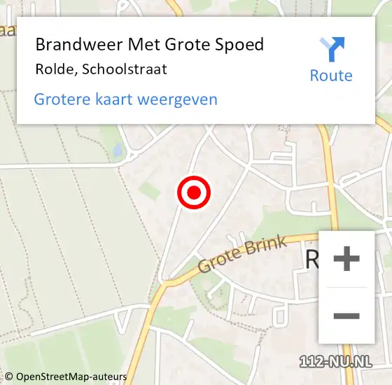 Locatie op kaart van de 112 melding: Brandweer Met Grote Spoed Naar Rolde, Schoolstraat op 1 december 2023 17:27