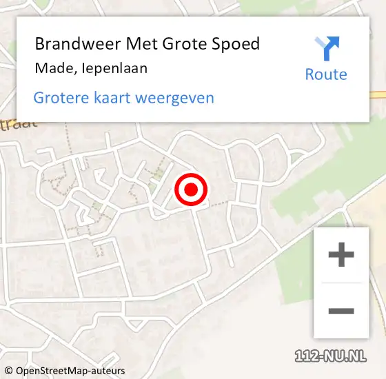 Locatie op kaart van de 112 melding: Brandweer Met Grote Spoed Naar Made, Iepenlaan op 1 december 2023 18:37