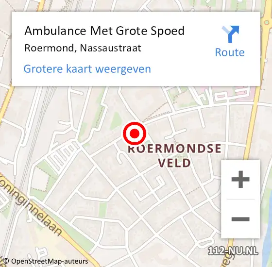 Locatie op kaart van de 112 melding: Ambulance Met Grote Spoed Naar Roermond, Nassaustraat op 1 december 2023 18:57