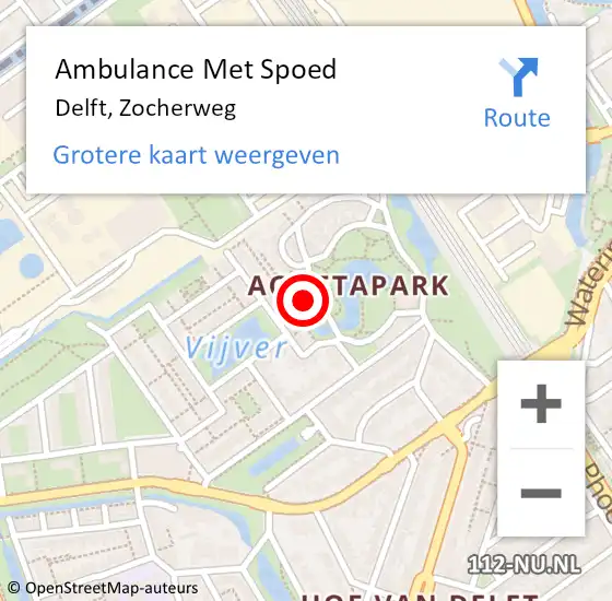 Locatie op kaart van de 112 melding: Ambulance Met Spoed Naar Delft, Zocherweg op 1 december 2023 19:46