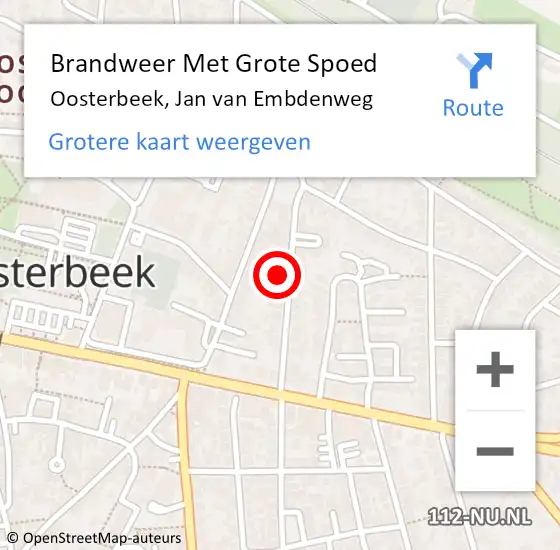 Locatie op kaart van de 112 melding: Brandweer Met Grote Spoed Naar Oosterbeek, Jan van Embdenweg op 1 december 2023 20:30