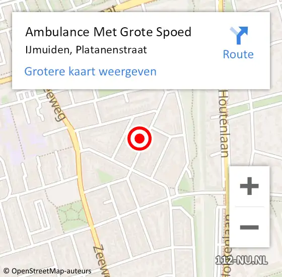 Locatie op kaart van de 112 melding: Ambulance Met Grote Spoed Naar IJmuiden, Platanenstraat op 1 december 2023 20:51