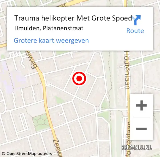 Locatie op kaart van de 112 melding: Trauma helikopter Met Grote Spoed Naar IJmuiden, Platanenstraat op 1 december 2023 20:51