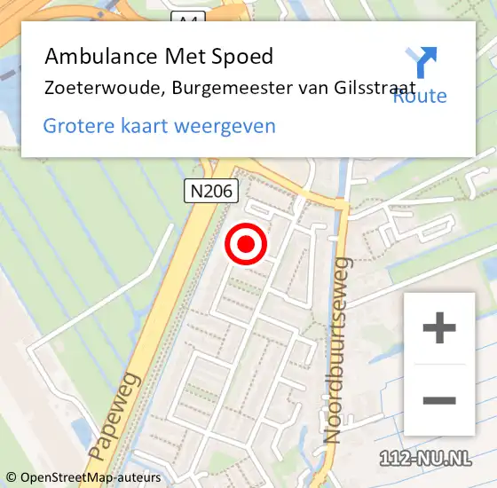 Locatie op kaart van de 112 melding: Ambulance Met Spoed Naar Zoeterwoude, Burgemeester van Gilsstraat op 1 december 2023 21:25