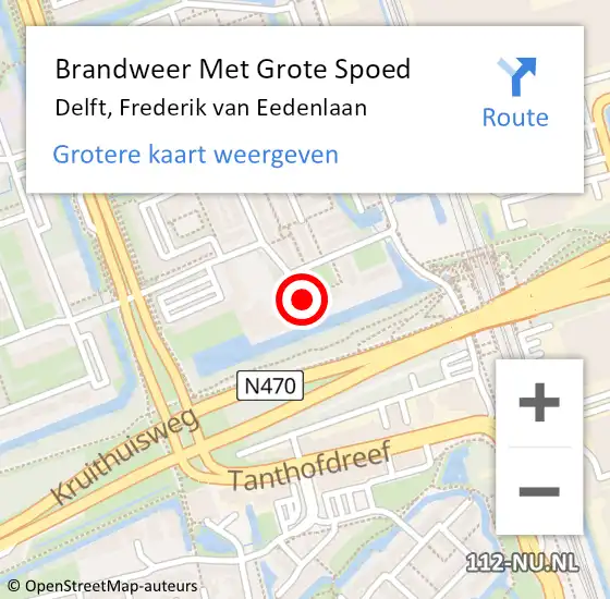 Locatie op kaart van de 112 melding: Brandweer Met Grote Spoed Naar Delft, Frederik van Eedenlaan op 1 december 2023 21:26