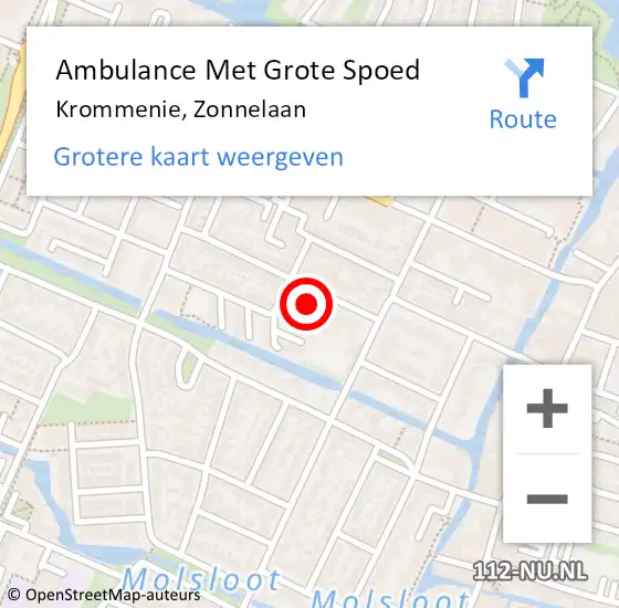 Locatie op kaart van de 112 melding: Ambulance Met Grote Spoed Naar Krommenie, Zonnelaan op 1 december 2023 21:40