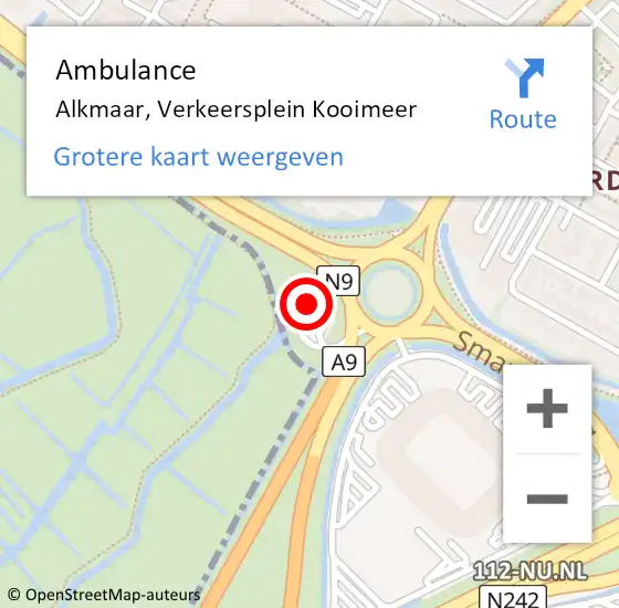 Locatie op kaart van de 112 melding: Ambulance Alkmaar, Verkeersplein Kooimeer op 1 december 2023 21:53