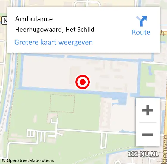 Locatie op kaart van de 112 melding: Ambulance Heerhugowaard, Het Schild op 1 december 2023 21:57