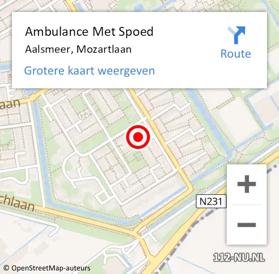 Locatie op kaart van de 112 melding: Ambulance Met Spoed Naar Aalsmeer, Mozartlaan op 1 december 2023 22:14