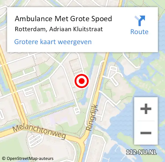 Locatie op kaart van de 112 melding: Ambulance Met Grote Spoed Naar Rotterdam, Adriaan Kluitstraat op 1 december 2023 22:21