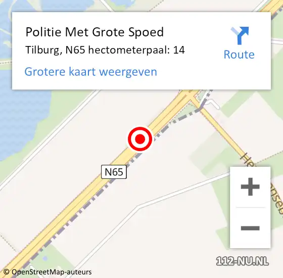 Locatie op kaart van de 112 melding: Politie Met Grote Spoed Naar Tilburg, N65 hectometerpaal: 14 op 1 december 2023 22:43