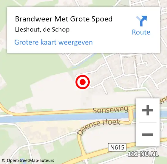 Locatie op kaart van de 112 melding: Brandweer Met Grote Spoed Naar Lieshout, de Schop op 1 december 2023 22:49