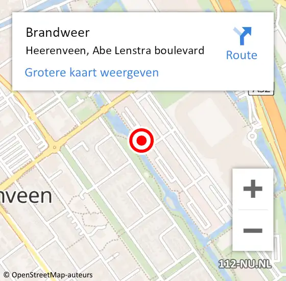 Locatie op kaart van de 112 melding: Brandweer Heerenveen, Abe Lenstra boulevard op 1 december 2023 22:53