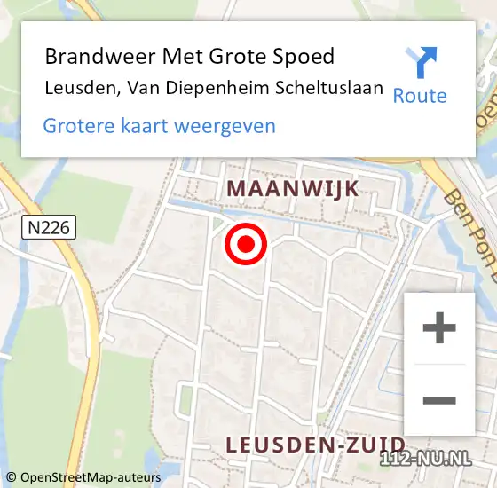 Locatie op kaart van de 112 melding: Brandweer Met Grote Spoed Naar Leusden, Van Diepenheim Scheltuslaan op 1 december 2023 22:55