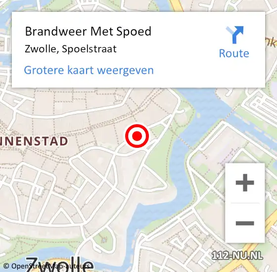 Locatie op kaart van de 112 melding: Brandweer Met Spoed Naar Zwolle, Spoelstraat op 1 december 2023 23:13