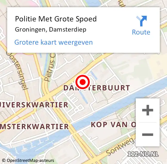 Locatie op kaart van de 112 melding: Politie Met Grote Spoed Naar Groningen, Damsterdiep op 1 december 2023 23:52