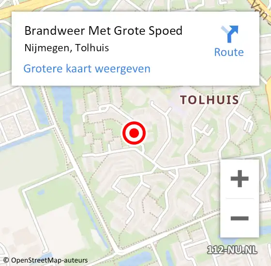 Locatie op kaart van de 112 melding: Brandweer Met Grote Spoed Naar Nijmegen, Tolhuis op 2 december 2023 00:07