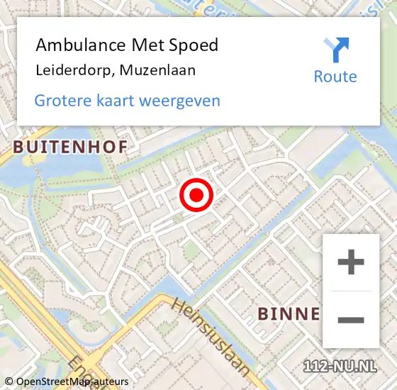 Locatie op kaart van de 112 melding: Ambulance Met Spoed Naar Leiderdorp, Muzenlaan op 2 december 2023 00:24