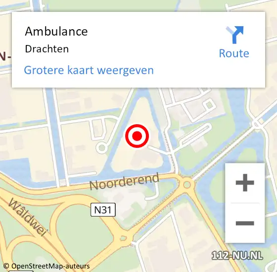 Locatie op kaart van de 112 melding: Ambulance Drachten op 2 december 2023 00:50