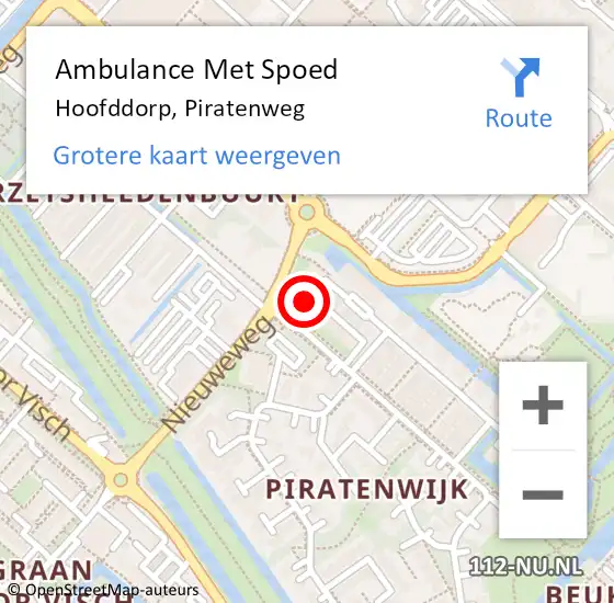 Locatie op kaart van de 112 melding: Ambulance Met Spoed Naar Hoofddorp, Piratenweg op 2 december 2023 00:52