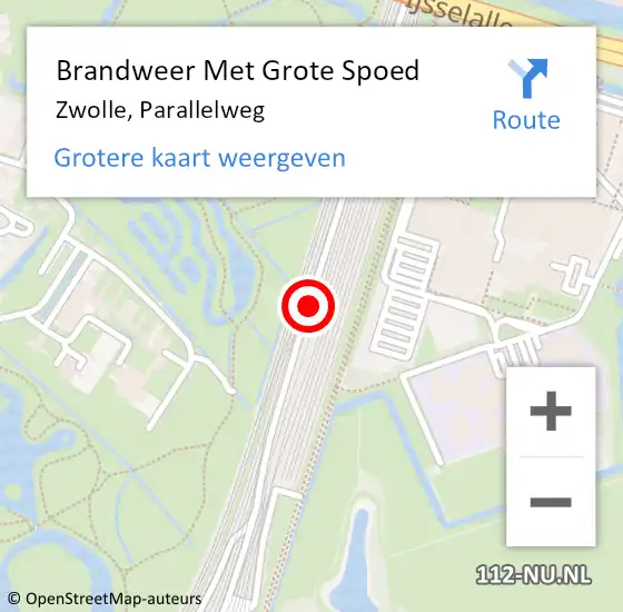 Locatie op kaart van de 112 melding: Brandweer Met Grote Spoed Naar Zwolle, Parallelweg op 2 december 2023 01:06