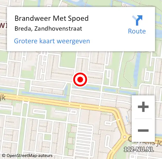 Locatie op kaart van de 112 melding: Brandweer Met Spoed Naar Breda, Zandhovenstraat op 2 december 2023 02:20