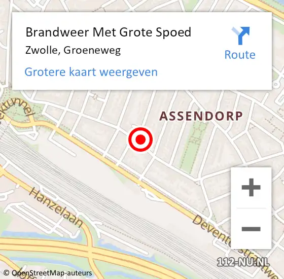 Locatie op kaart van de 112 melding: Brandweer Met Grote Spoed Naar Zwolle, Groeneweg op 2 december 2023 03:50