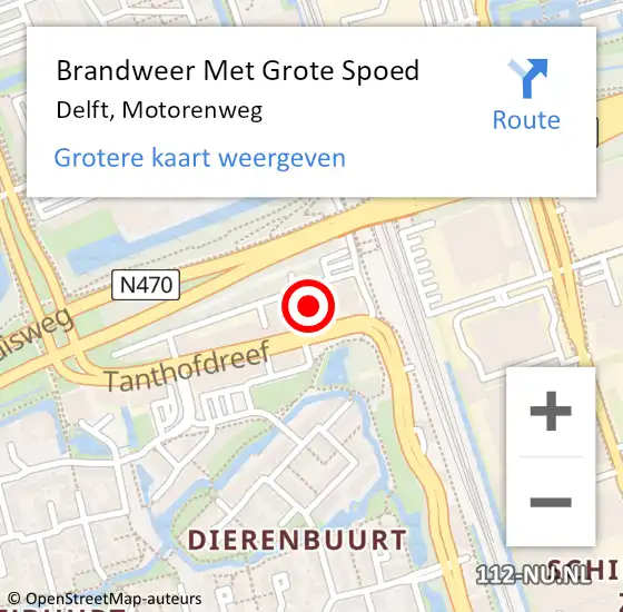 Locatie op kaart van de 112 melding: Brandweer Met Grote Spoed Naar Delft, Motorenweg op 2 december 2023 04:14