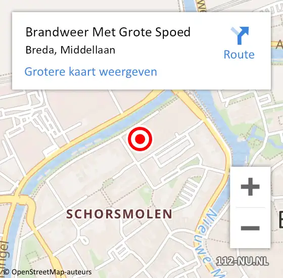 Locatie op kaart van de 112 melding: Brandweer Met Grote Spoed Naar Breda, Middellaan op 2 december 2023 04:16