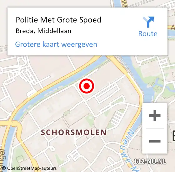 Locatie op kaart van de 112 melding: Politie Met Grote Spoed Naar Breda, Middellaan op 2 december 2023 04:45