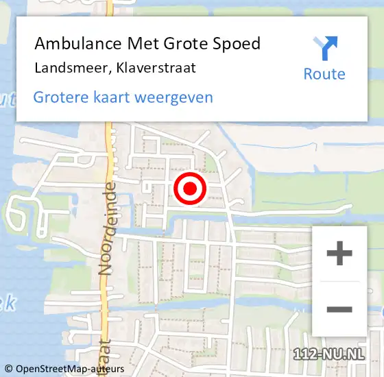 Locatie op kaart van de 112 melding: Ambulance Met Grote Spoed Naar Landsmeer, Klaverstraat op 2 december 2023 05:00