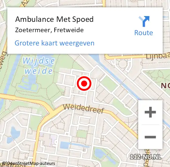 Locatie op kaart van de 112 melding: Ambulance Met Spoed Naar Zoetermeer, Fretweide op 2 december 2023 06:13