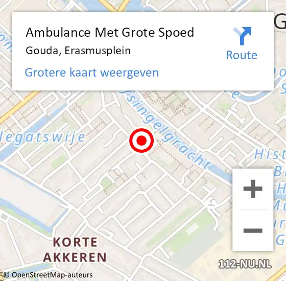 Locatie op kaart van de 112 melding: Ambulance Met Grote Spoed Naar Gouda, Erasmusplein op 2 december 2023 06:21