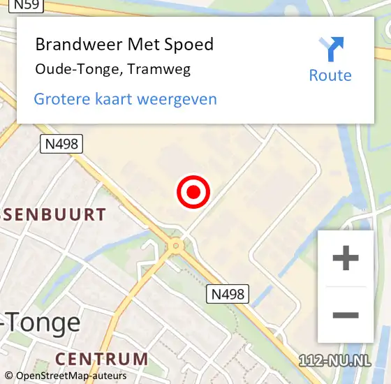 Locatie op kaart van de 112 melding: Brandweer Met Spoed Naar Oude-Tonge, Tramweg op 2 december 2023 06:47