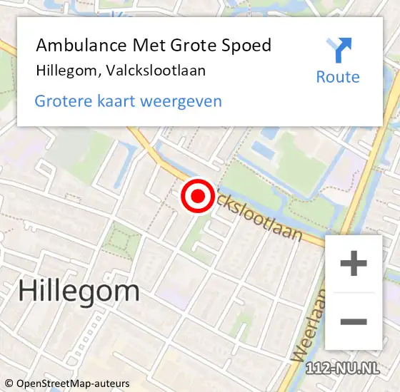 Locatie op kaart van de 112 melding: Ambulance Met Grote Spoed Naar Hillegom, Valckslootlaan op 2 december 2023 07:59