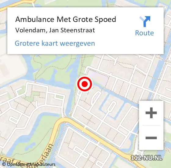 Locatie op kaart van de 112 melding: Ambulance Met Grote Spoed Naar Volendam, Jan Steenstraat op 2 december 2023 08:43