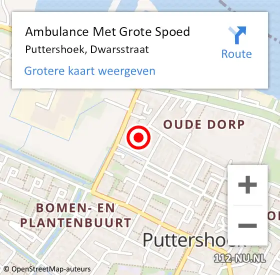 Locatie op kaart van de 112 melding: Ambulance Met Grote Spoed Naar Puttershoek, Dwarsstraat op 2 december 2023 08:53
