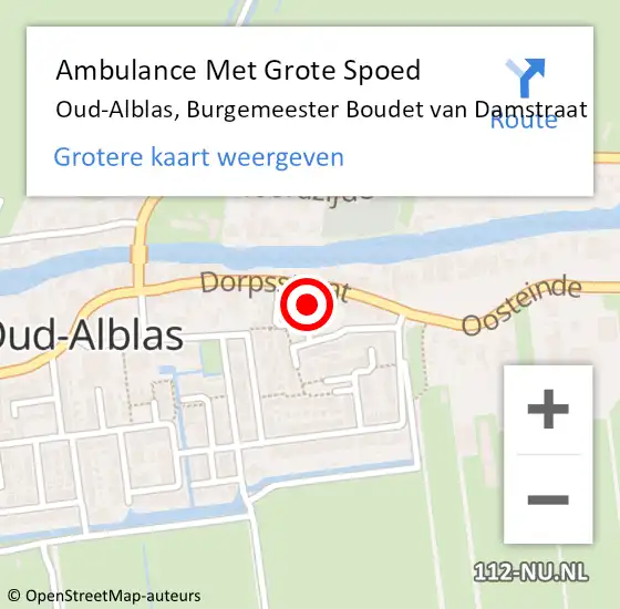 Locatie op kaart van de 112 melding: Ambulance Met Grote Spoed Naar Oud-Alblas, Burgemeester Boudet van Damstraat op 2 december 2023 09:01