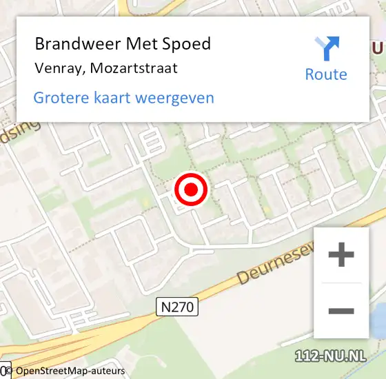 Locatie op kaart van de 112 melding: Brandweer Met Spoed Naar Venray, Mozartstraat op 2 december 2023 09:08