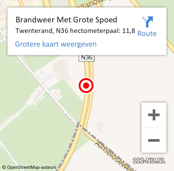 Locatie op kaart van de 112 melding: Brandweer Met Grote Spoed Naar Twenterand, N36 hectometerpaal: 11,8 op 2 december 2023 09:13