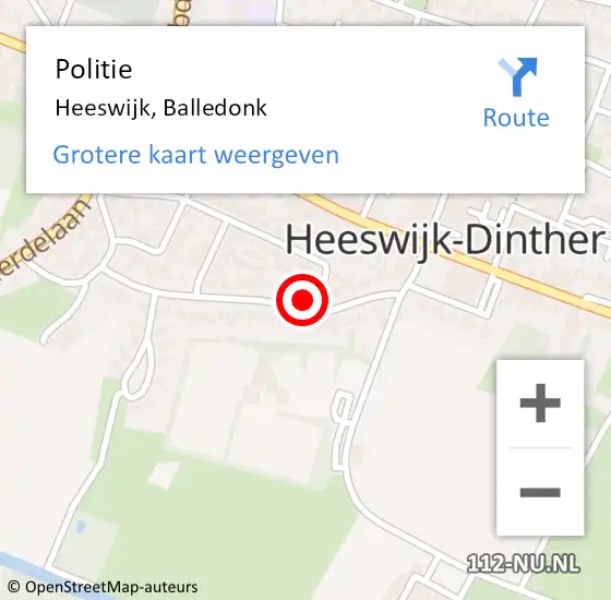 Locatie op kaart van de 112 melding: Politie Heeswijk, Balledonk op 2 december 2023 09:23
